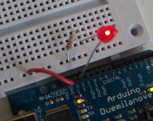 An example of a simple circuit lighting an LED