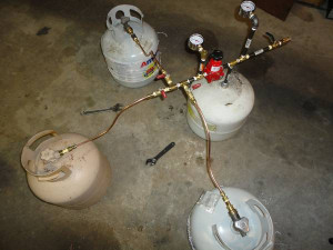 The propane tanks all connected