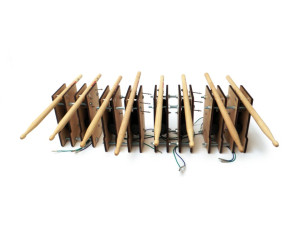 The drumsticks are powered by Arduino and linear actuators